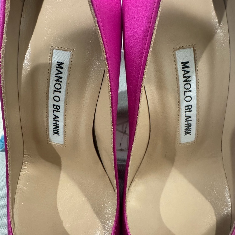 Manolo Blahnik Hangisi Women's Pink Satin Pumps 36.5 70mm - Picture 7 of 9